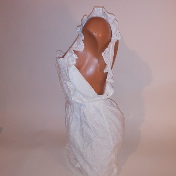 Lulus Dress XS White Eyelet Ruffle Zip Up Smocked Front Adjustable Straps Length - Picture 7 of 13